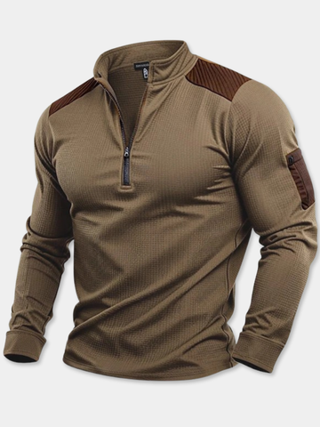 RUGGERI MILANO™ | MAGLIA HALF-ZIP TEXTURIZZATA CON SPALLE RINFORZATE