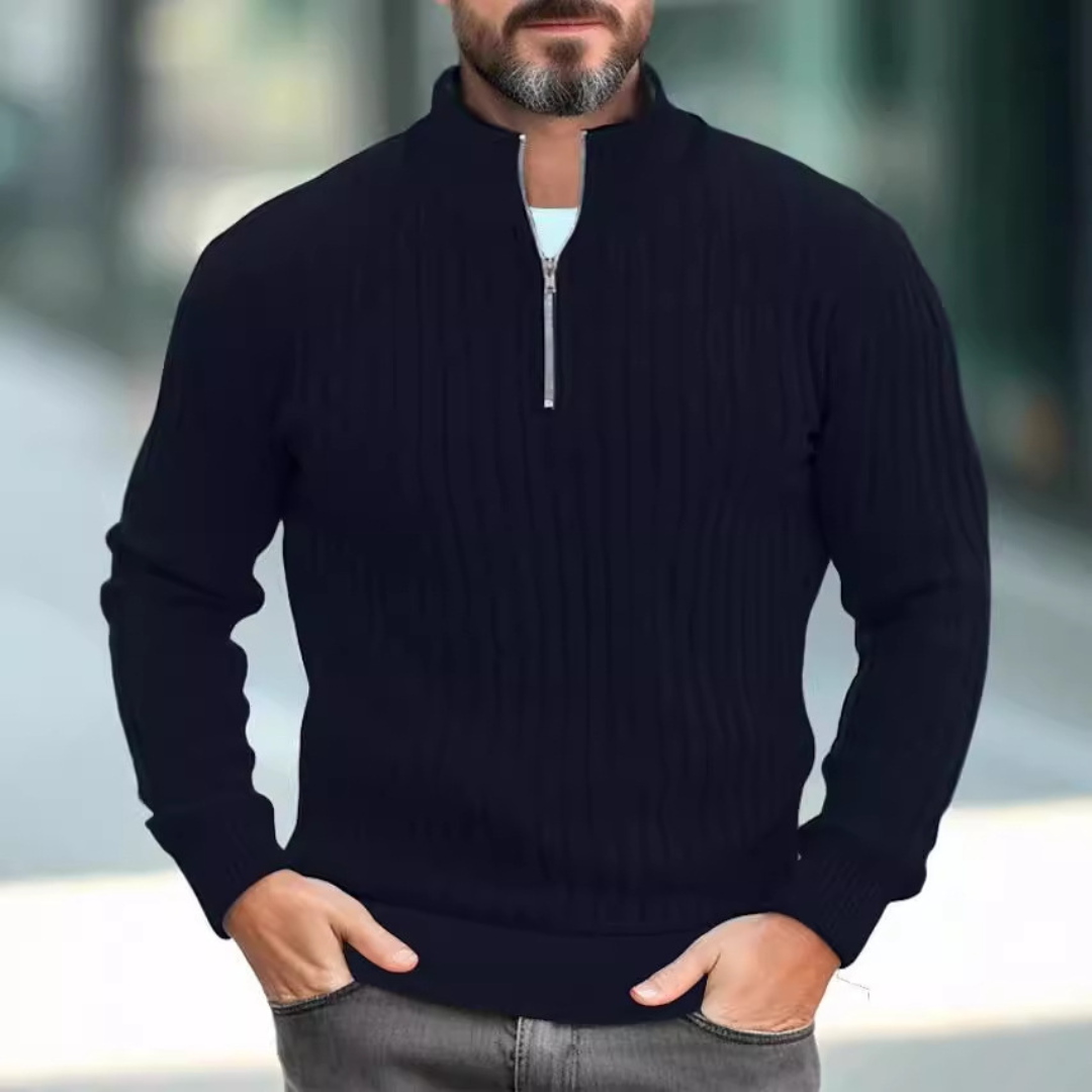 RUGGERI MILANO™ | MAGLIONE RAFFINATO A COLLO MEZZO-ZIP