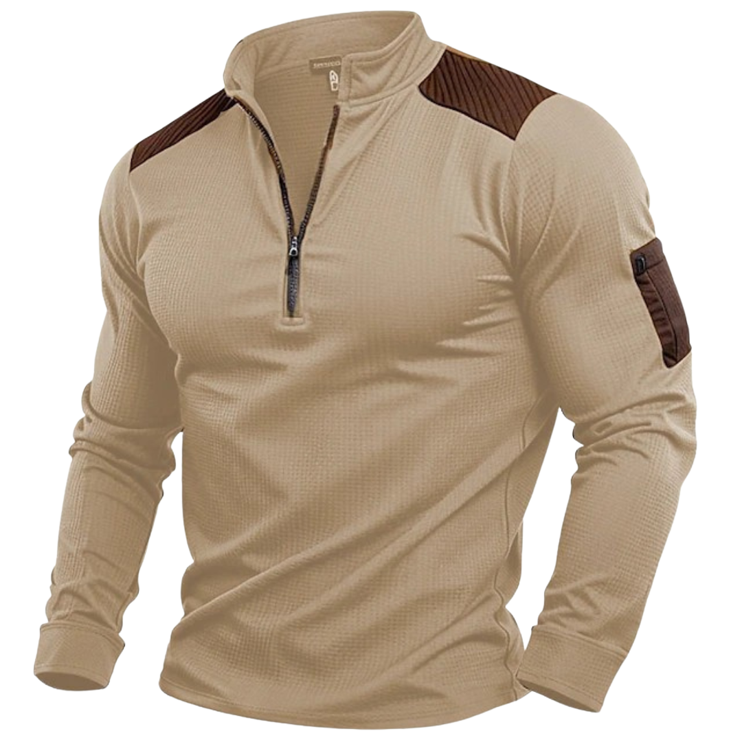 RUGGERI MILANO™ | MAGLIA HALF-ZIP TEXTURIZZATA CON SPALLE RINFORZATE