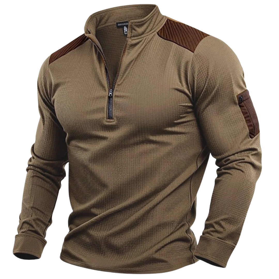 RUGGERI MILANO™ | MAGLIA HALF-ZIP TEXTURIZZATA CON SPALLE RINFORZATE