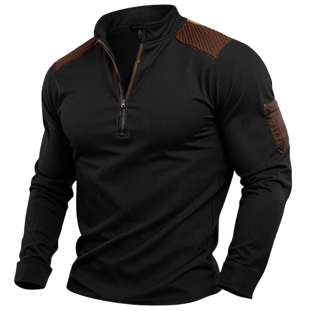 RUGGERI MILANO™ | MAGLIA HALF-ZIP TEXTURIZZATA CON SPALLE RINFORZATE
