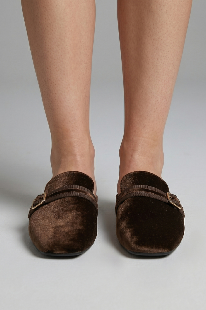 Women's Leather Slippers with Square Toe and Slip-On